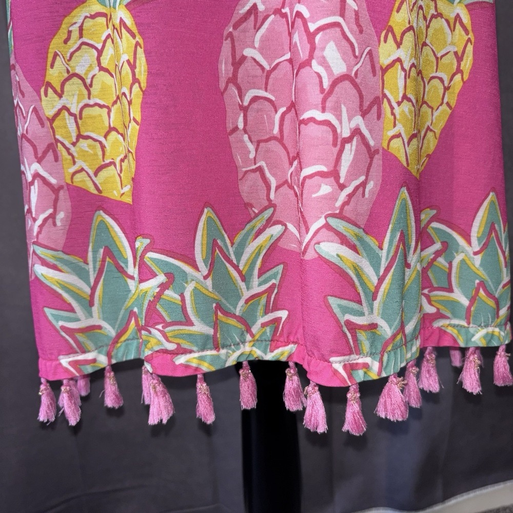 Simply Southern Pink Pineapple Tropical Tassel Hem Dress Bell Sleeve Small - Picture 3 of 8